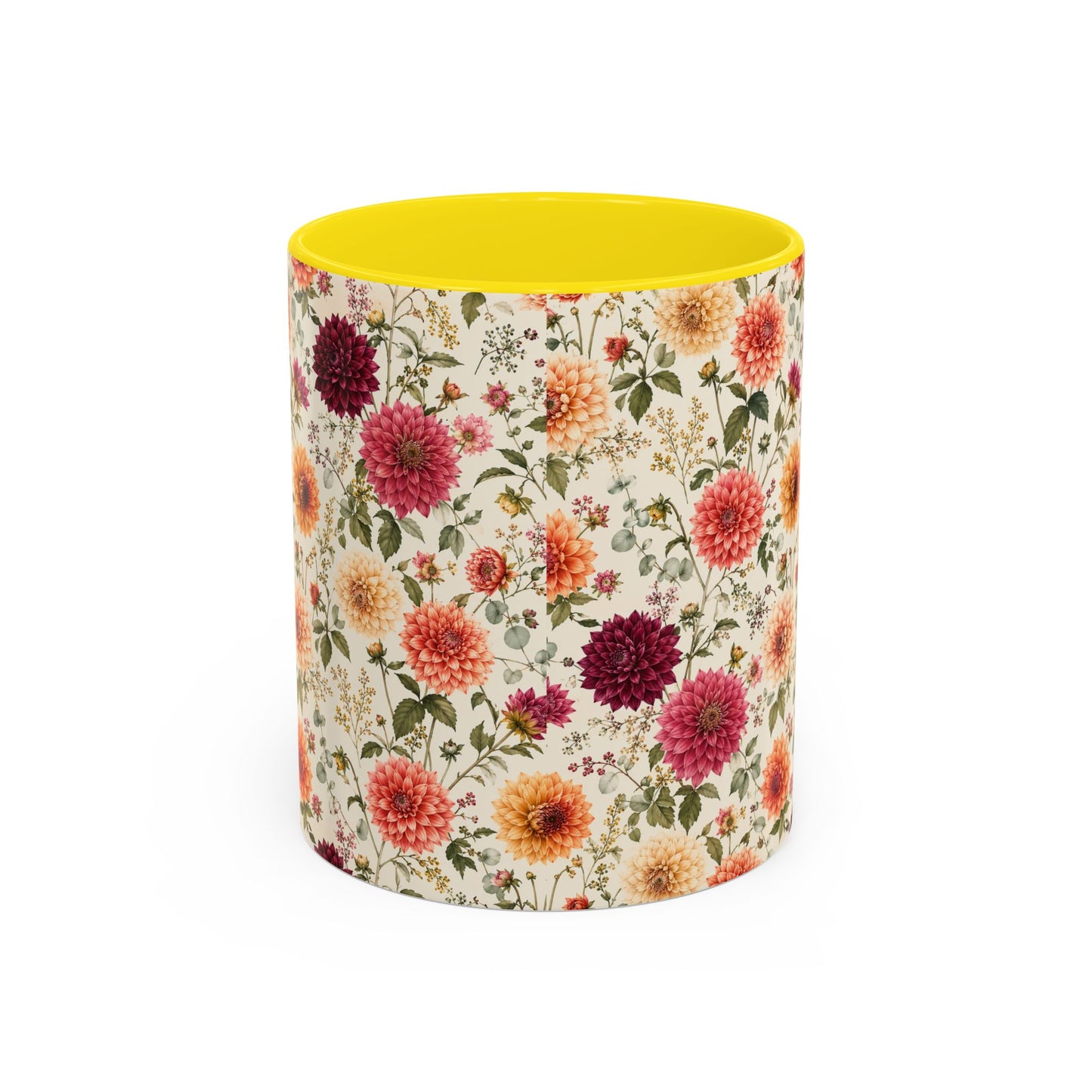 Vintage Floral Pattern Accent Coffee Mug | Dahlia Bouquet 11oz or 15oz
