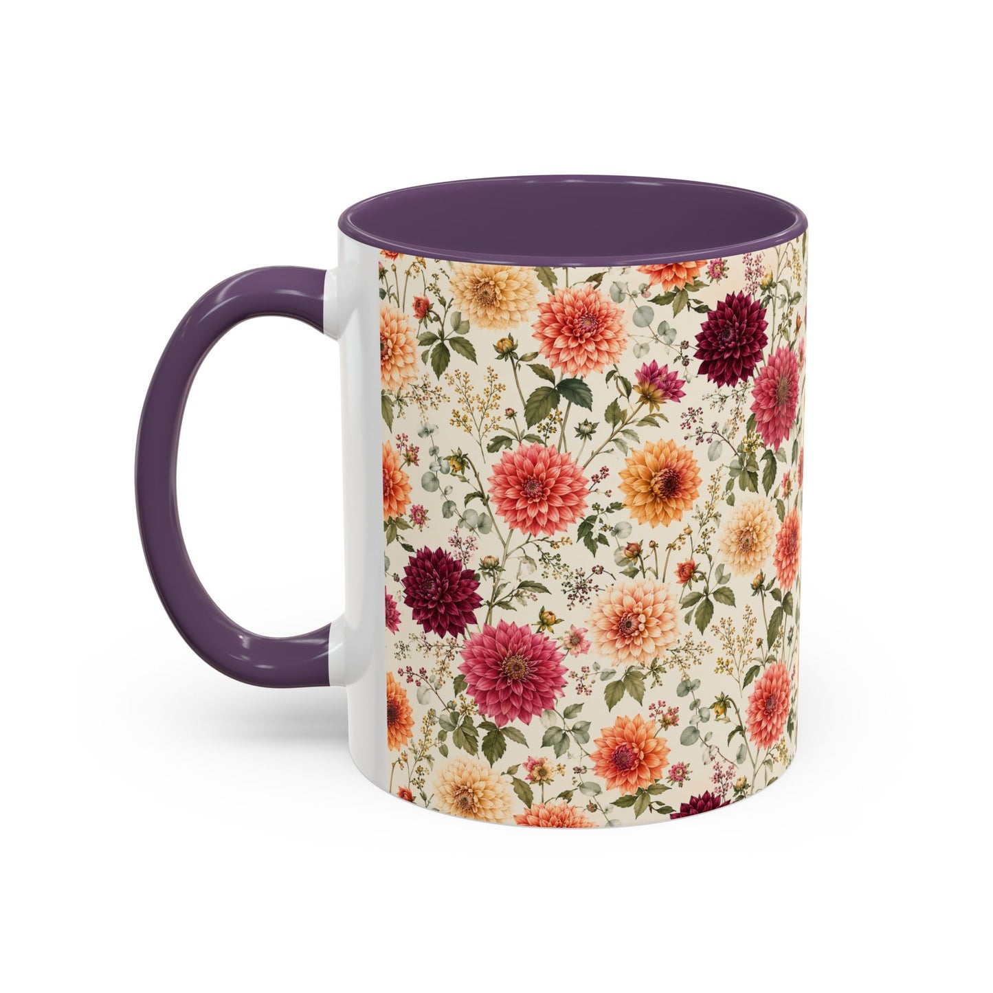 Vintage Floral Pattern Accent Coffee Mug | Dahlia Bouquet 11oz or 15oz