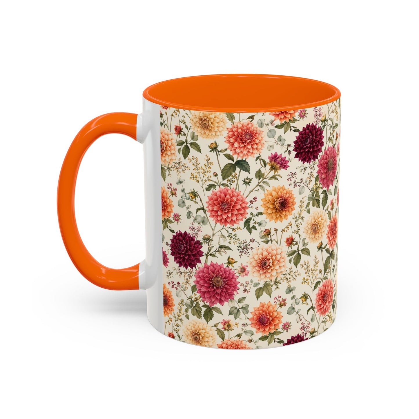 Vintage Floral Pattern Accent Coffee Mug | Dahlia Bouquet 11oz or 15oz