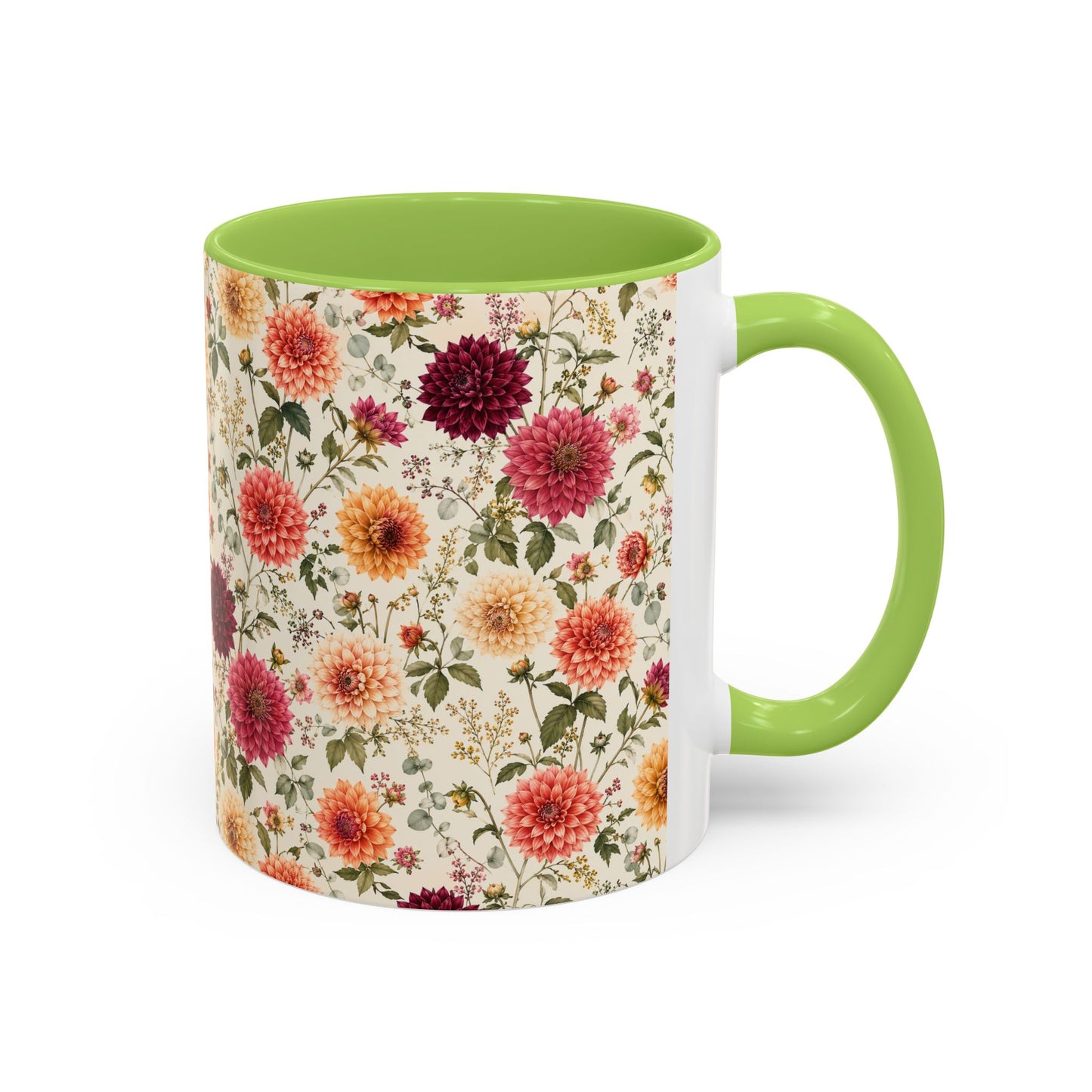 Vintage Floral Pattern Accent Coffee Mug | Dahlia Bouquet 11oz or 15oz