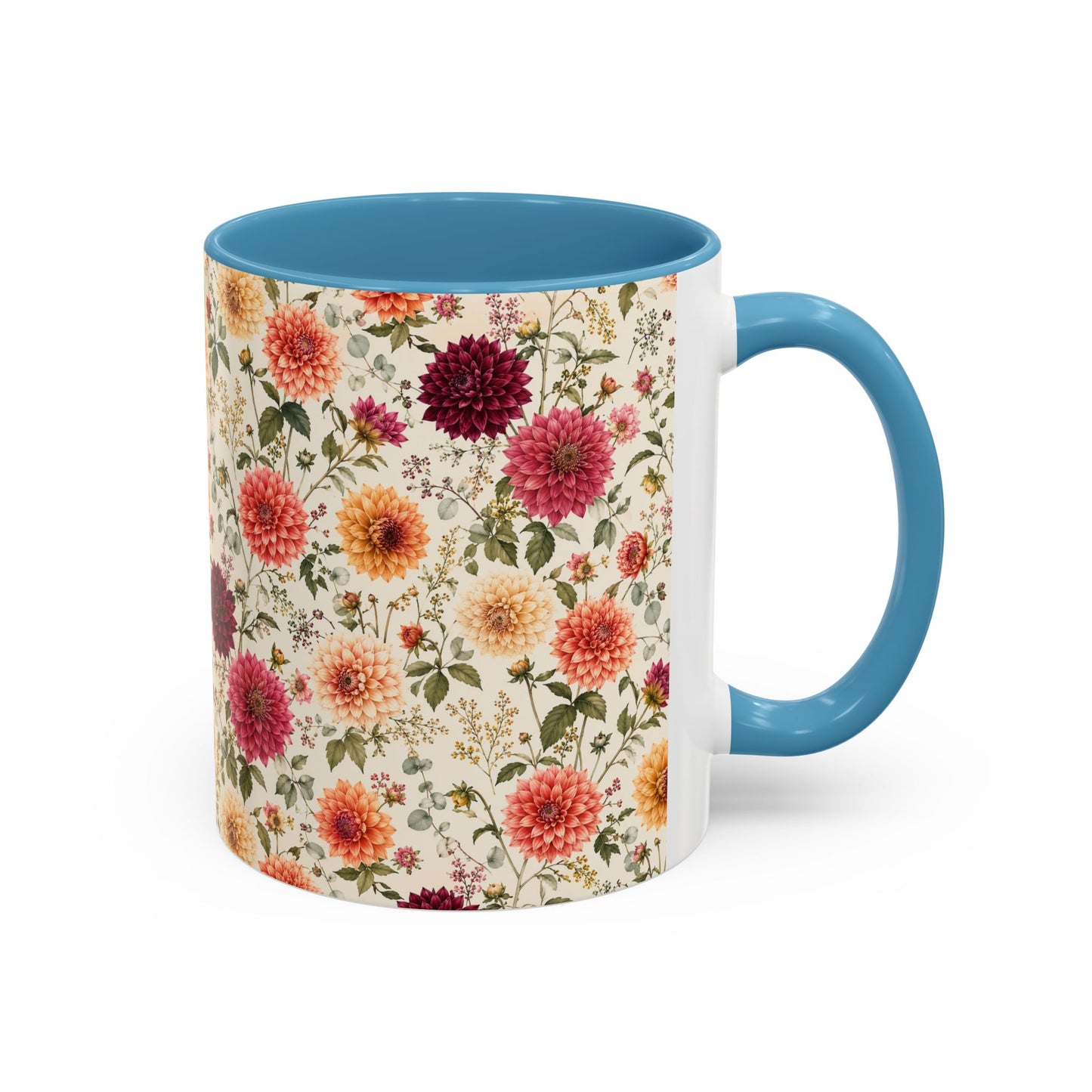 Vintage Floral Pattern Accent Coffee Mug | Dahlia Bouquet 11oz or 15oz