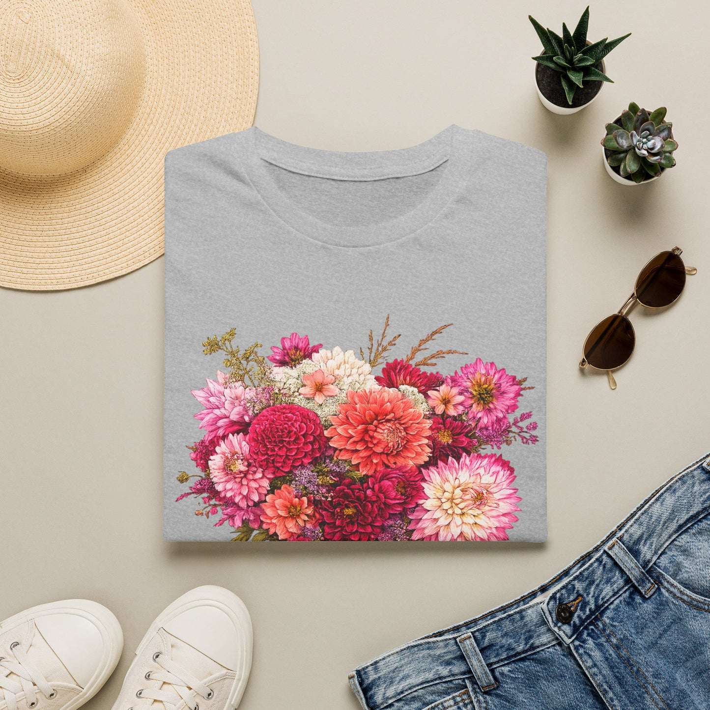 Dahlia Floral T-Shirt — Vintage Garden Bouquet Tee