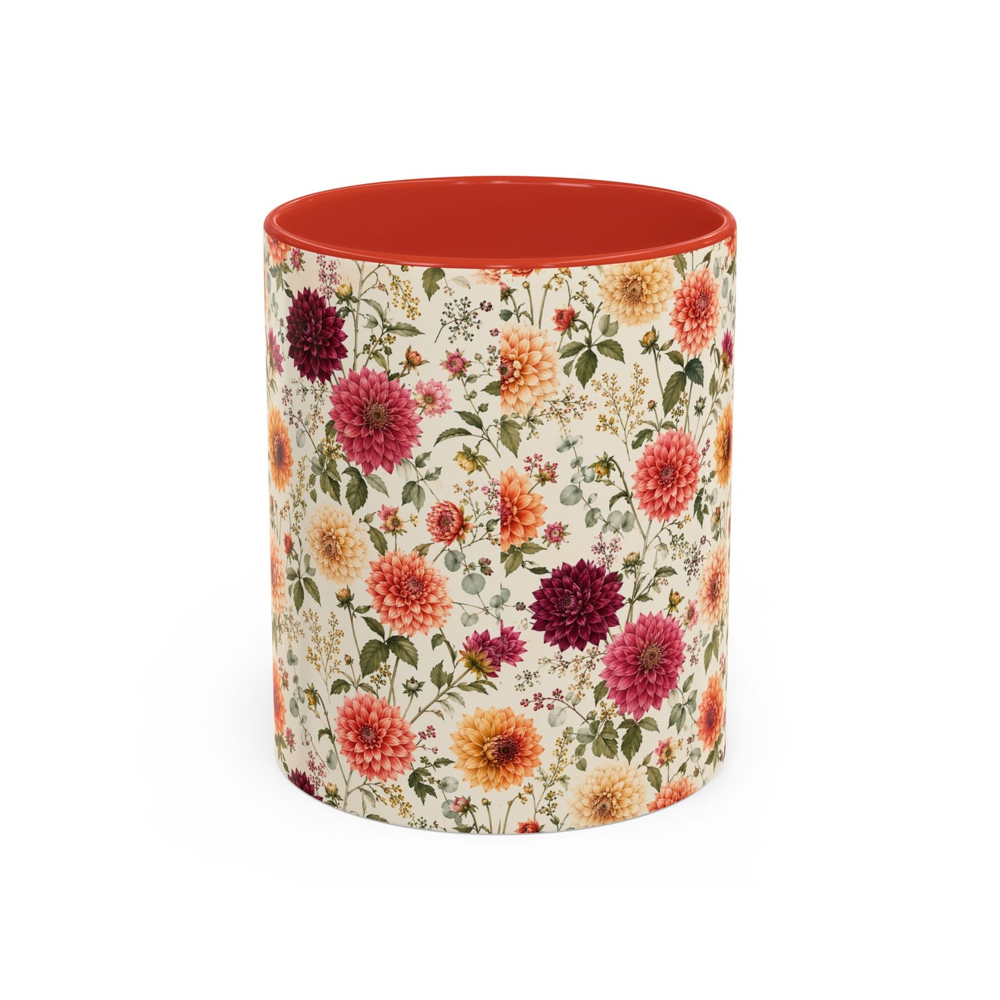 Vintage Floral Pattern Accent Coffee Mug | Dahlia Bouquet 11oz or 15oz