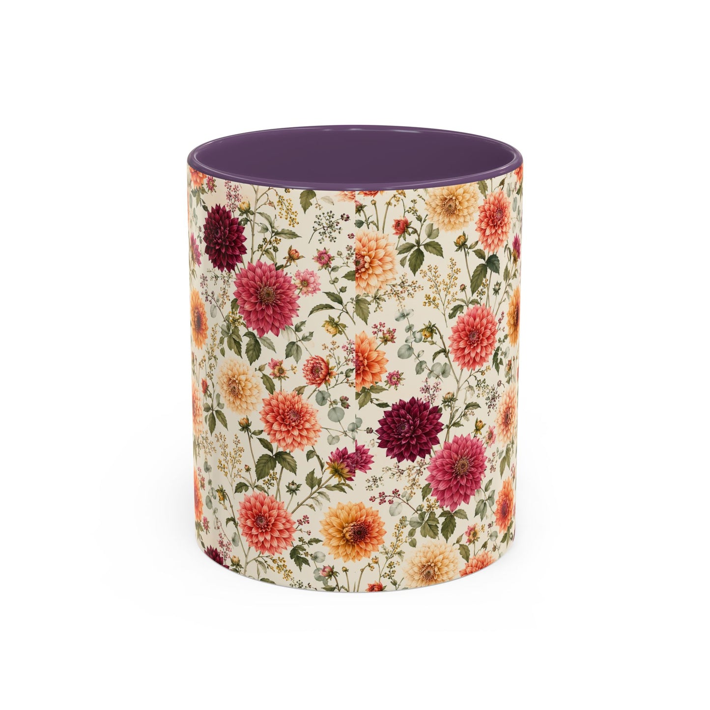 Vintage Floral Pattern Accent Coffee Mug | Dahlia Bouquet 11oz or 15oz