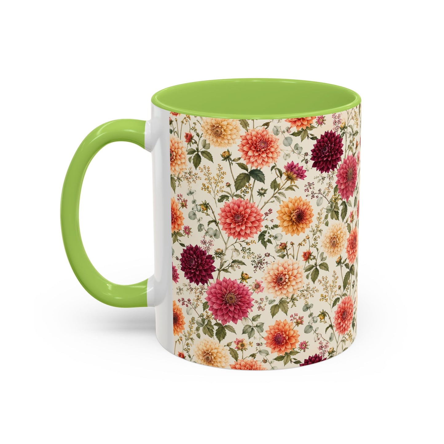 Vintage Floral Pattern Accent Coffee Mug | Dahlia Bouquet 11oz or 15oz