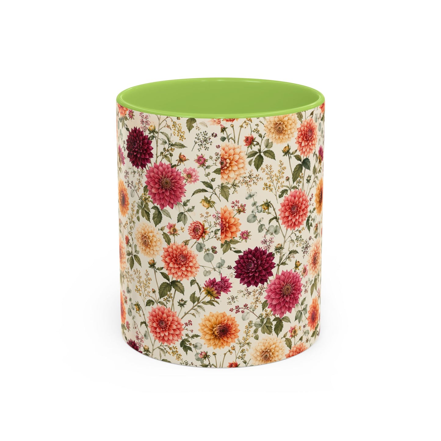 Vintage Floral Pattern Accent Coffee Mug | Dahlia Bouquet 11oz or 15oz