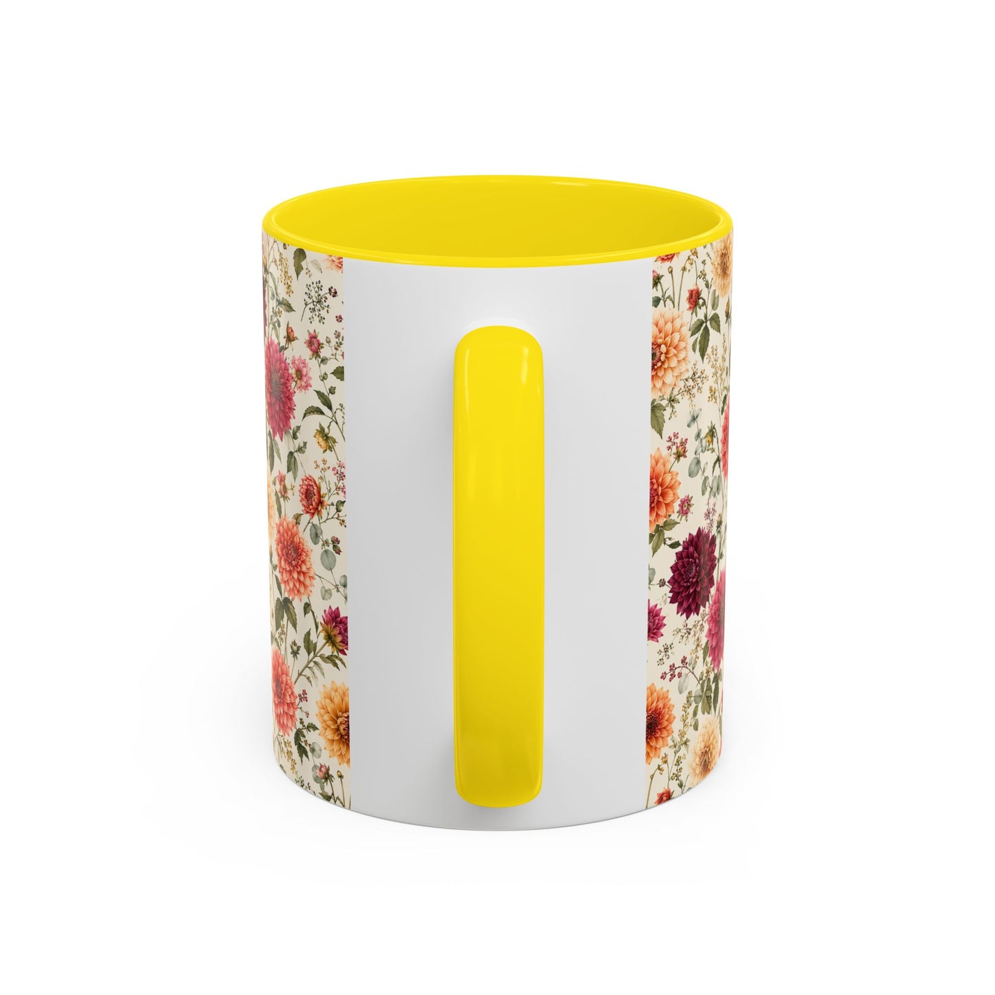 Vintage Floral Pattern Accent Coffee Mug | Dahlia Bouquet 11oz or 15oz