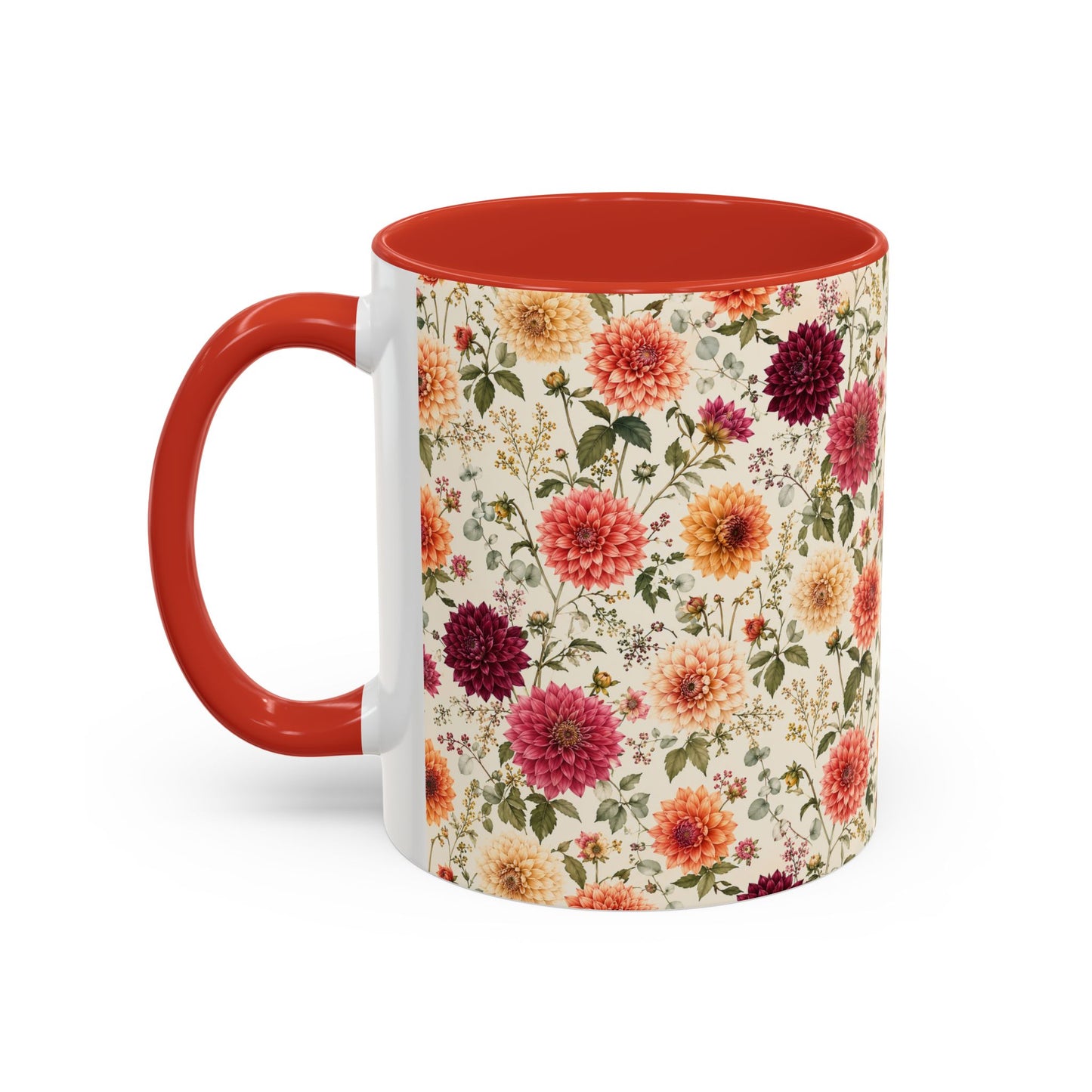 Vintage Floral Pattern Accent Coffee Mug | Dahlia Bouquet 11oz or 15oz