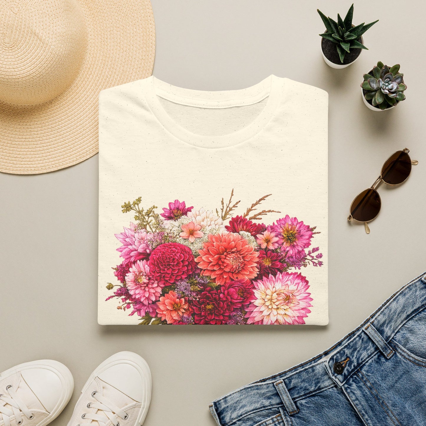 Dahlia Floral T-Shirt — Vintage Garden Bouquet Tee
