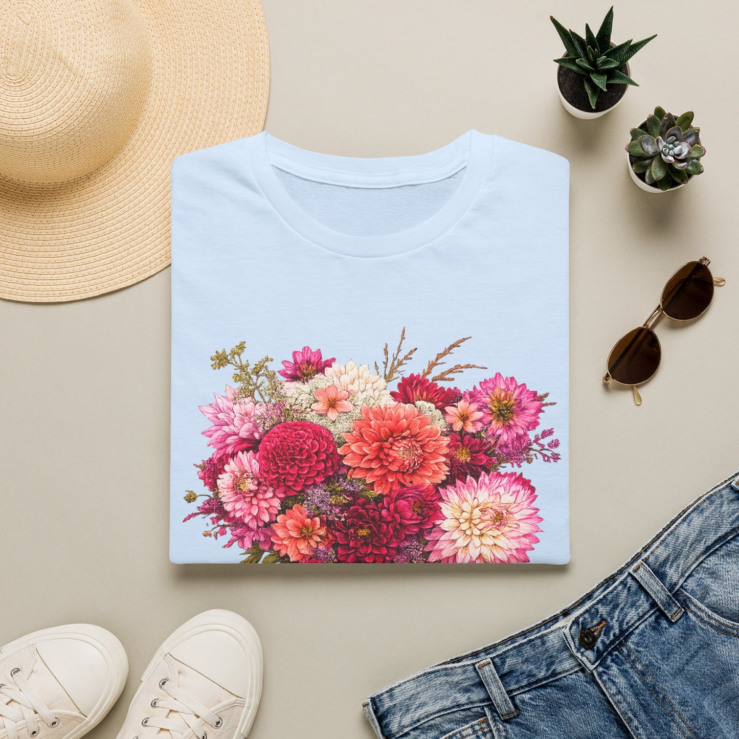 Dahlia Floral T-Shirt — Vintage Garden Bouquet Tee