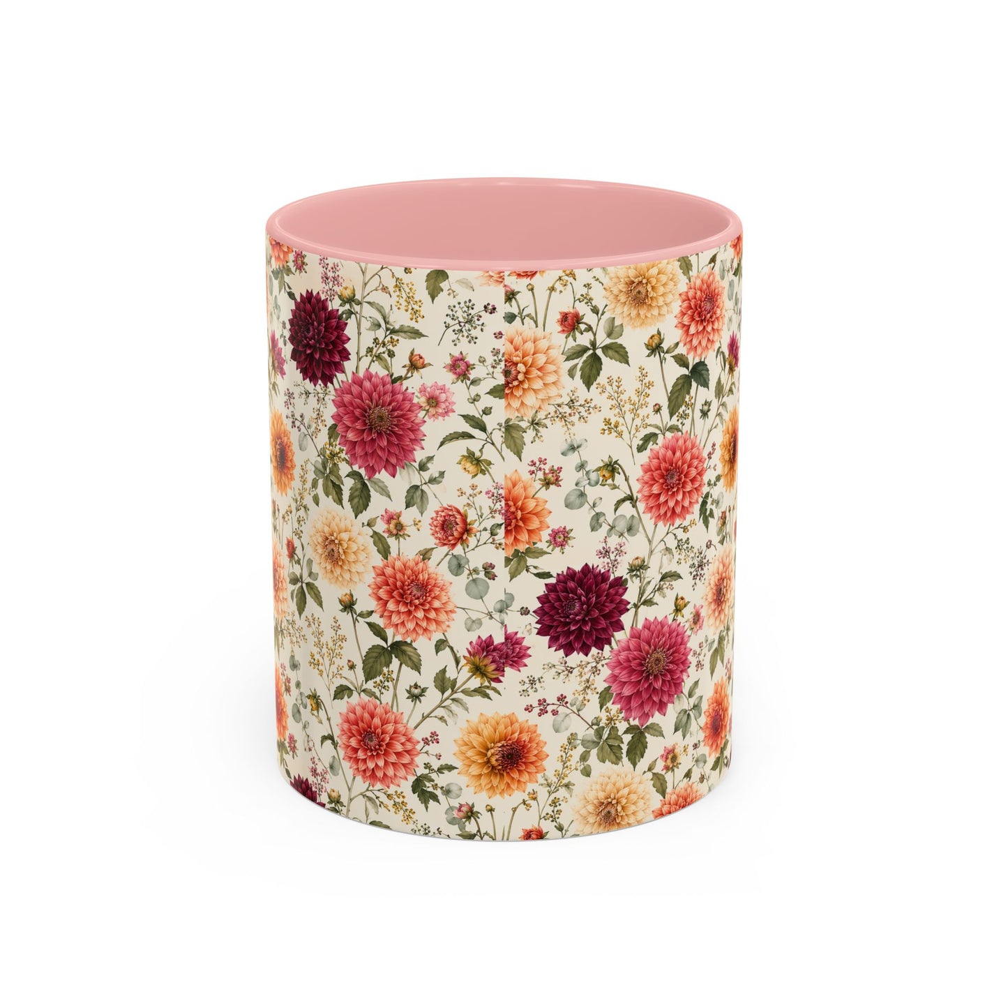 Vintage Floral Pattern Accent Coffee Mug | Dahlia Bouquet 11oz or 15oz