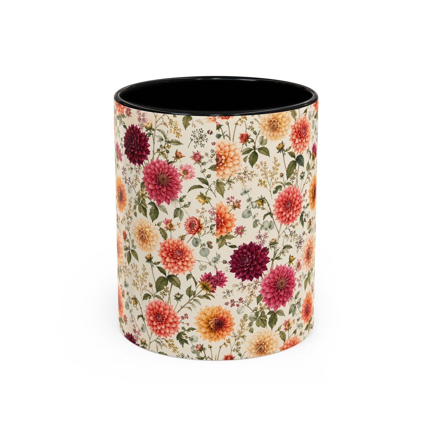 Vintage Floral Pattern Accent Coffee Mug | Dahlia Bouquet 11oz or 15oz