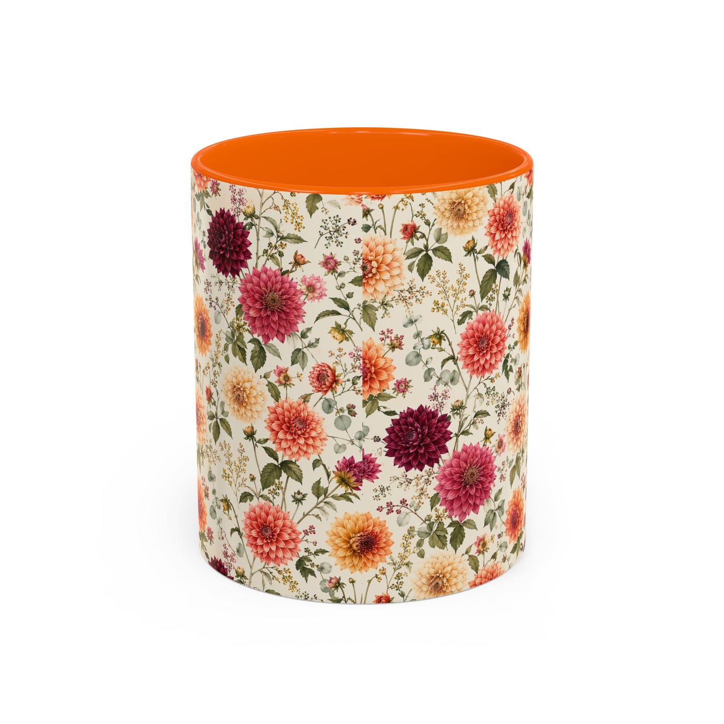 Vintage Floral Pattern Accent Coffee Mug | Dahlia Bouquet 11oz or 15oz