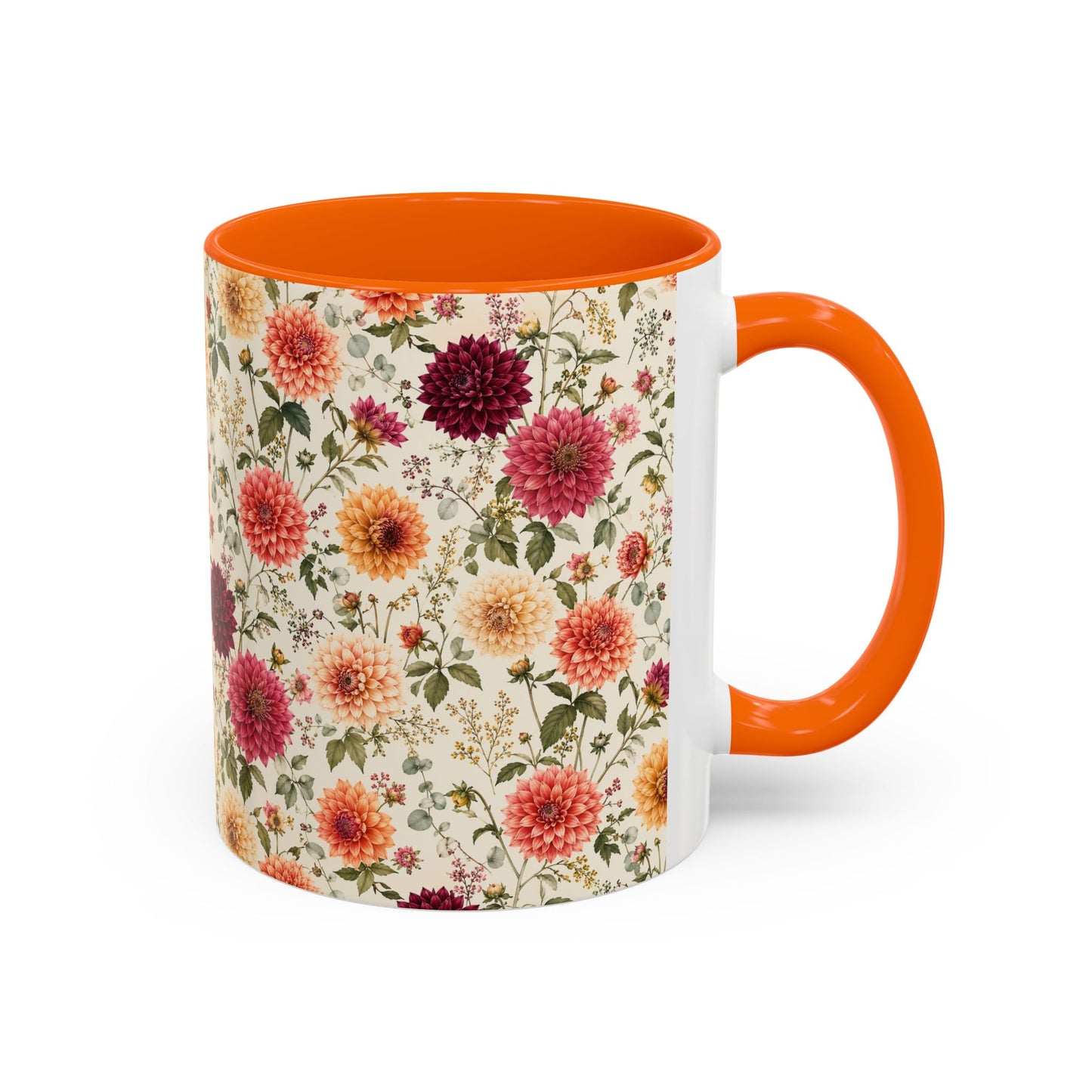 Vintage Floral Pattern Accent Coffee Mug | Dahlia Bouquet 11oz or 15oz