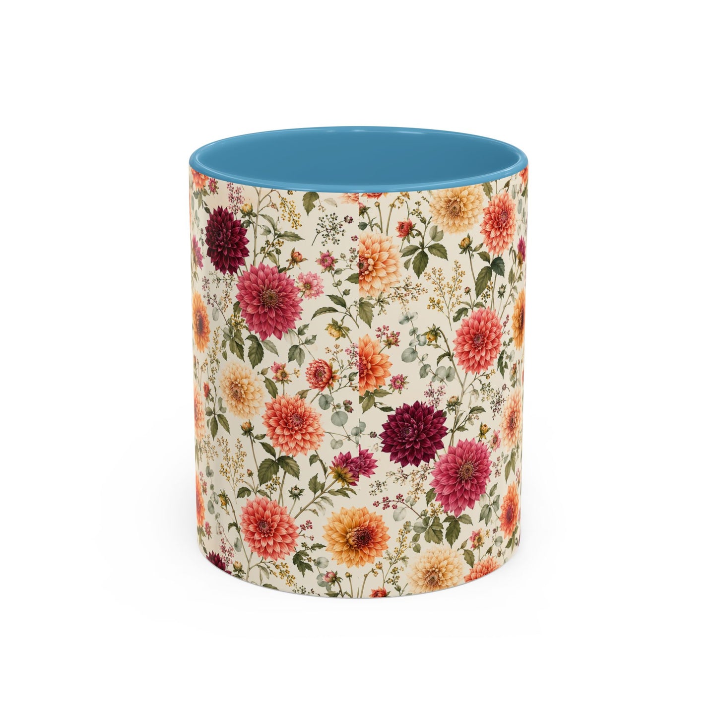Vintage Floral Pattern Accent Coffee Mug | Dahlia Bouquet 11oz or 15oz