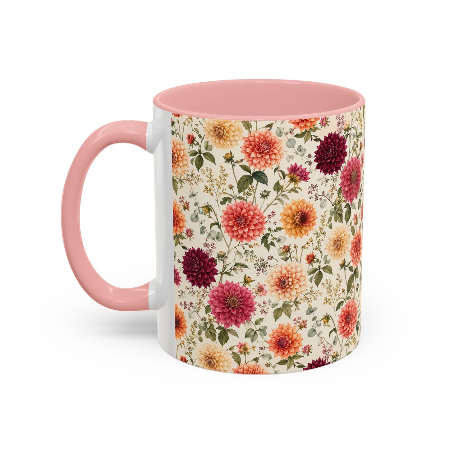 Vintage Floral Pattern Accent Coffee Mug | Dahlia Bouquet 11oz or 15oz