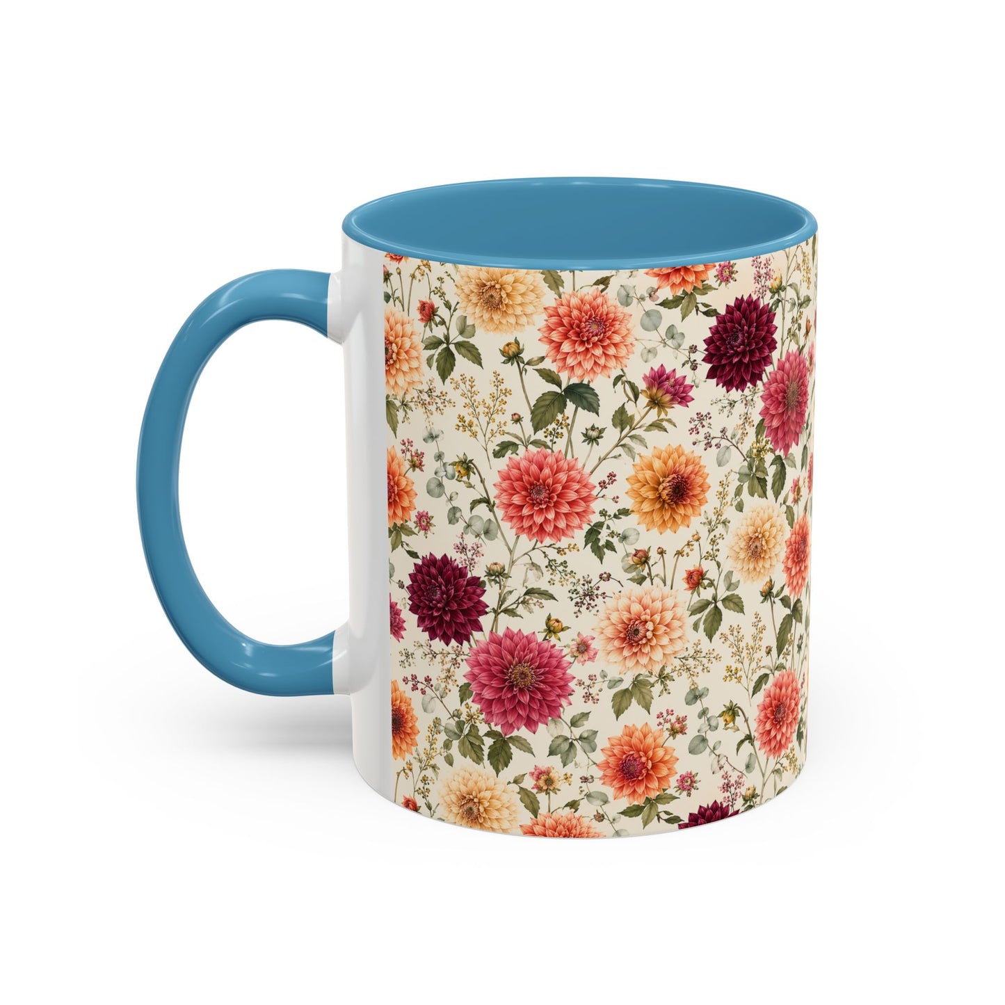 Vintage Floral Pattern Accent Coffee Mug | Dahlia Bouquet 11oz or 15oz