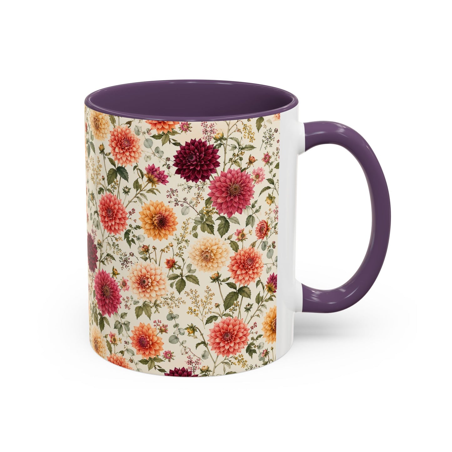 Vintage Floral Pattern Accent Coffee Mug | Dahlia Bouquet 11oz or 15oz