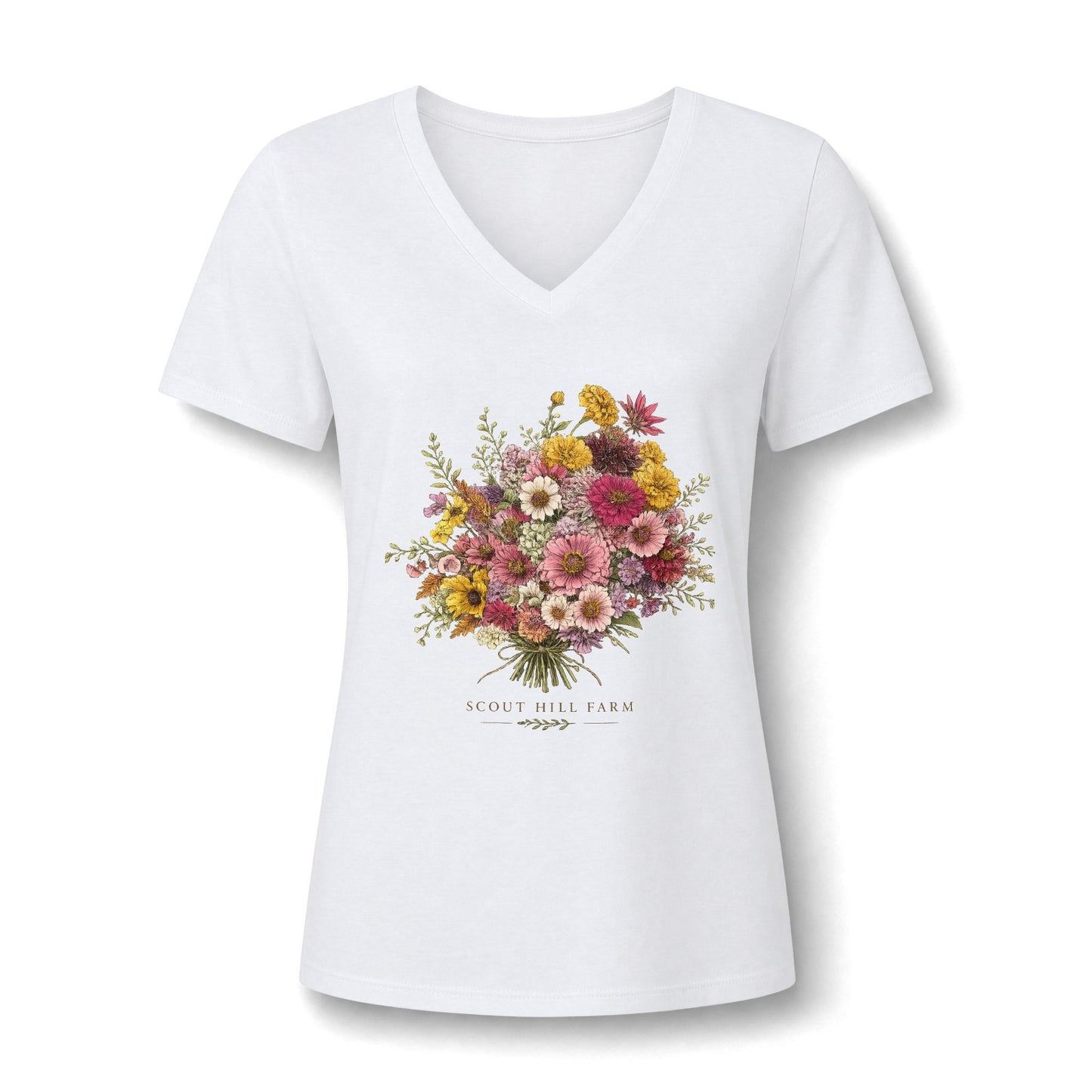Floral Bouquet V-Neck Tee — 'You Belong' Women's Flower Graphic Tee